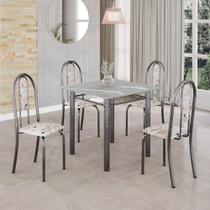 Conjunto De Mesa Tubular 4 Cadeiras 70x70cm Mart Prata Com Tampo Em Granito Topázio Isabel 030