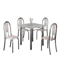 Conjunto de Mesa Tubular 4 Cadeiras 70x70cm Mart Prata com Tampo em Granito Topázio Isabel 030 - Tudo de Móveis Conjunto de Mesa Tubular 4 Cadeiras 70x70cm Mart Prata com Tampo em Granito Topázio Isabel 030 - Tudo de Móveis