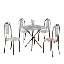 Conjunto De Mesa Tubular 4 Cadeiras 70x70cm Mart Prata Com Tampo Em Granito Topázio Isabel 048 - Tudo De Móveis Botanic Bege