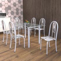 Conjunto de Mesa Tubular 6 Cadeiras 140cm com Tampo de Vidro Iris Branco/Paraopeba/Pérola