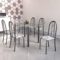 Conjunto de Mesa Tubular 6 Cadeiras 140cm com Tampo de Vidro Iris