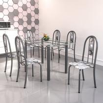 Conjunto de Mesa Tubular 6 Cadeiras 140cm com Tampo de Vidro Iris