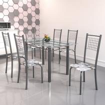 Conjunto de Mesa Tubular 6 Cadeiras 140cm com Tampo de Vidro Iza Conjunto de Mesa Tubular 6 Cadeiras 140cm com Tampo de Vidro Iza