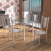 Conjunto de Mesa Tubular 6 Cadeiras 140cm com Tampo de Vidro Melissa Branco/Botanic Cinza/Pérola Conjunto de Mesa Tubular 6 Cadeiras 140cm com Tampo de Vidro Melissa Branco/Botanic Cinza/Pérola