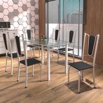 Conjunto de Mesa Tubular 6 Cadeiras 140cm com Tampo de Vidro Melissa Branco/Preto/Pérola Conjunto de Mesa Tubular 6 Cadeiras 140cm com Tampo de Vidro Melissa Branco/Preto/Pérola