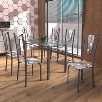 Conjunto de Mesa Tubular 6 Cadeiras 140cm com Tampo de Vidro Melissa Prata/Paraopeba Conjunto de Mesa Tubular 6 Cadeiras 140cm com Tampo de Vidro Melissa Prata/Paraopeba