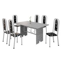 Conjunto de Mesa Tubular 6 Cadeiras 140x75cm Mart Perola com Tampo em Granito Ocre Letícia 070 Conjunto de Mesa Tubular 6 Cadeiras 140x75cm Mart Perola com Tampo em Granito Ocre Letícia 070