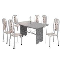 Conjunto de Mesa Tubular 6 Cadeiras 140x75cm Mart Perola com Tampo em Granito Ocre Letícia 070 - Tudo de Móveis Conjunto de Mesa Tubular 6 Cadeiras 140x75cm Mart Perola com Tampo em Granito Ocre Letícia 070 - Tudo de Móveis