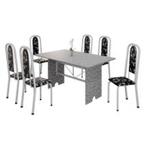 Conjunto de Mesa Tubular 6 Cadeiras 140x75cm Mart Perola com Tampo em Granito Ocre Letícia 070 - Tudo de Móveis Conjunto de Mesa Tubular 6 Cadeiras 140x75cm Mart Perola com Tampo em Granito Ocre Letícia 070 - Tudo de Móveis