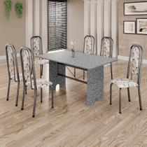 Conjunto De Mesa Tubular 6 Cadeiras 140x75cm Mart Prata Com Tampo Em Granito Ocre Letícia 070 - Tudo De Móveis Botanic Bege