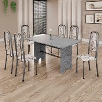 Conjunto de Mesa Tubular 6 Cadeiras 140x75cm Mart Prata com Tampo em Granito Ocre Letícia 070 - Tudo de Móveis