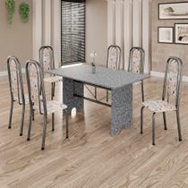 Conjunto de Mesa Tubular 6 Cadeiras 140x75cm Mart Prata com Tampo em Granito Ocre Letícia 070 - Tudo de Móveis