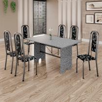 Conjunto de Mesa Tubular 6 Cadeiras 140x75cm Mart Prata com Tampo em Granito Ocre Letícia 070 - Tudo de Móveis Conjunto de Mesa Tubular 6 Cadeiras 140x75cm Mart Prata com Tampo em Granito Ocre Letícia 070 - Tudo de Móveis