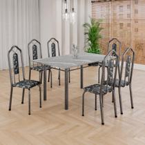 Conjunto de Mesa Tubular 6 Cadeiras 140x75cm Mart Prata com Tampo em Granito Topázio Brenda 010