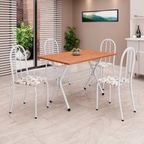 Conjunto de Mesa Tubular 62 100x60cm Tampo em MDF com 4 Cadeiras Ane B Branco/Arabesco