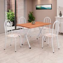 Conjunto de Mesa Tubular 62 100x60cm Tampo em MDF com 4 Cadeiras Ane B Branco/Botanic Bege Conjunto de Mesa Tubular 62 100x60cm Tampo em MDF com 4 Cadeiras Ane B Branco/Botanic Bege