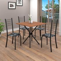 Conjunto de Mesa Tubular 70cm X 70cm Tampo em Mdf com 4 Cadeiras Dany Floral preto / Preto TXT