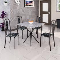 Conjunto de Mesa Tubular 70cm x 70cm Tampo Granito Ocre com 4 Cadeiras Lívia Prata/Preto