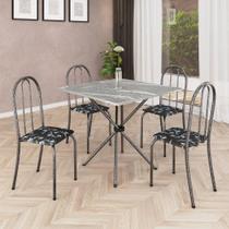 Conjunto De Mesa Tubular 70x70cm Mart Prata Com Tampo Em Granito Topázio Com 4 Cadeiras Analy 048 - Tudo De Móveis Preto Floral