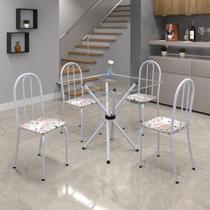 Conjunto de Mesa Tubular 70x70cm Tampo de Vidro com 4 Cadeiras Ane B Branco/Botanic Bege/Mart Pérola/Incolor Conjunto de Mesa Tubular 70x70cm Tampo de Vidro com 4 Cadeiras Ane B Branco/Botanic Bege/Mart Pérola/Incolor