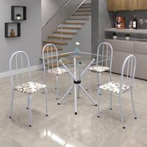 Conjunto de Mesa Tubular 70x70cm Tampo de Vidro com 4 Cadeiras Ane B Soma Móveis
