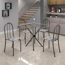 Conjunto de Mesa Tubular 70x70cm Tampo de Vidro com 4 Cadeiras Ane B