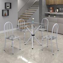 Conjunto de Mesa Tubular 70x70cm Tampo de Vidro com 4 Cadeiras Ane B