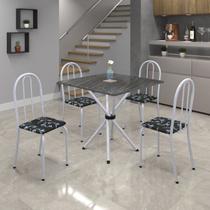 Conjunto de Mesa Tubular 70x70cm Tampo em Ardósia com 4 Cadeiras Ane B Branco/Preto Floral/Mart Pérola/Indiano Conjunto de Mesa Tubular 70x70cm Tampo em Ardósia com 4 Cadeiras Ane B Branco/Preto Floral/Mart Pérola/Indiano