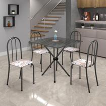 Conjunto de Mesa Tubular 70x70cm Tampo em Ardósia com 4 Cadeiras Ane B Soma Móveis
