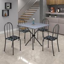 Conjunto de Mesa Tubular 70x70cm Tampo em Granito com 4 Cadeiras Ane B Cinza/Preto Floral/Martelado Prata/Ocre Conjunto de Mesa Tubular 70x70cm Tampo em Granito com 4 Cadeiras Ane B Cinza/Preto Floral/Martelado Prata/Ocre