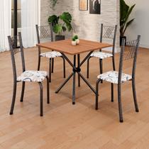 Conjunto de Mesa Tubular 70x70cm Tampo em MDF Cinamomo com 4 Cadeiras Sara Prata/Arabesco/Mart Conjunto de Mesa Tubular 70x70cm Tampo em MDF Cinamomo com 4 Cadeiras Sara Prata/Arabesco/Mart