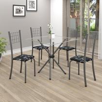 Conjunto de Mesa Tubular 70x70cm Tampo em Vidro com 4 Cadeiras Dany
