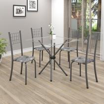Conjunto de Mesa Tubular 70x70cm Tampo em Vidro com 4 Cadeiras Dany
