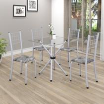 Conjunto de Mesa Tubular 70x70cm Tampo em Vidro com 4 Cadeiras Dany