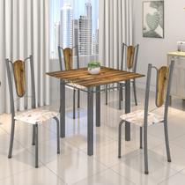 Conjunto de Mesa Tubular 75x75cm Tampo de Madeira com 4 Cadeiras Júlia Soma Móveis