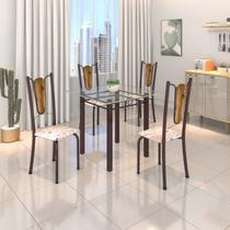 Conjunto de Mesa Tubular 75x75cm Tampo de Vidro com 4 Cadeiras Júlia Marrom/Botanic Bege/Cacau/Madeira