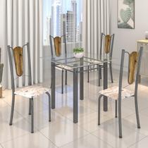 Conjunto de Mesa Tubular 75x75cm Tampo de Vidro com 4 Cadeiras Júlia