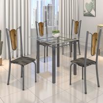 Conjunto de Mesa Tubular 75x75cm Tampo de Vidro com 4 Cadeiras Júlia Conjunto de Mesa Tubular 75x75cm Tampo de Vidro com 4 Cadeiras Júlia
