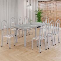 Conjunto De Mesa Tubular 8 Cadeiras 180x75cm Mart Perola Com Tampo Em Granito Ocre Brenda 050 - Tudo De Móveis Botanic Bege Conjunto De Mesa Tubular 8 Cadeiras 180x75cm Mart Perola Com Tampo Em Granito Ocre Brenda 050 - Tudo De Móveis Botanic Bege