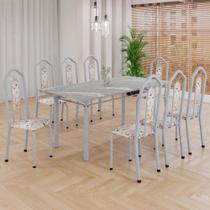 Conjunto de Mesa Tubular 8 Cadeiras 180x75cm Mart Perola com Tampo em Granito Ocre Brenda 050 Conjunto de Mesa Tubular 8 Cadeiras 180x75cm Mart Perola com Tampo em Granito Ocre Brenda 050