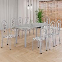 Conjunto de Mesa Tubular 8 Cadeiras 180x75cm Mart Perola com Tampo em Granito Ocre Brenda 050 - Tudo de Móveis