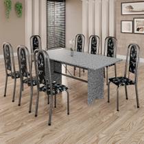 Conjunto De Mesa Tubular 8 Cadeiras 180x75cm Mart Prata Com Tampo Em Granito Ocre Letícia 071 - Tudo De Móveis Botanic Bege