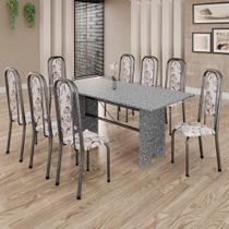 Conjunto De Mesa Tubular 8 Cadeiras 180x75cm Mart Prata Com Tampo Em Granito Ocre Letícia 071
