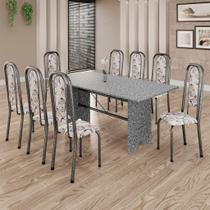Conjunto de Mesa Tubular 8 Cadeiras 180x75cm Mart Prata com Tampo em Granito Ocre Letícia 071