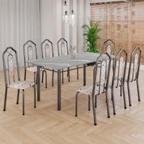 Conjunto De Mesa Tubular 8 Cadeiras 180x75cm Mart Prata Com Tampo Em Granito Topázio Ocre 050 Brenda - Tudo De Móveis Arabesco