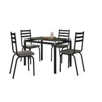 Conjunto De Mesa Tubular Com 4 Cadeiras 118 Malva Tampo Vidro 107cm Preto Platina Artefamol