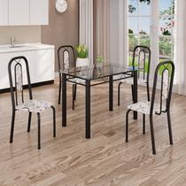 Conjunto de Mesa Tubular com 4 Cadeiras Lívia Preto/Arabesco Conjunto de Mesa Tubular com 4 Cadeiras Lívia Preto/Arabesco