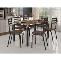 Conjunto De Mesa Tubular Com 6 Cadeiras 118 Malva Tampo BP 136cm Nature Preto Mosaico Artefamol