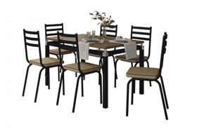 Conjunto De Mesa Tubular Com 6 Cadeiras 118 Malva Tampo BP 136cm Preto Nature Assento Rattan Artefamol