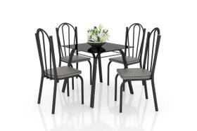 Conjunto De Mesa Tubular Lotus 75cm Com 4 Cadeiras 121 Preto Assento Platina Artefamol